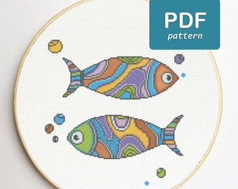 Vis Cross Stitch Patroon Kleurrijke Cross Stitch Keuken Cross Stitch Boho Design Wall Art Babykamer Kwekerij Cross Stitch Sea Life Chart