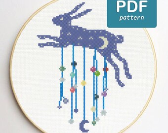 Easter Bunny Cross Stitch Ostara Cross Stitch Easter Cross Stitch Witchy Cross Stitch Rabbit Cross Stitch Moon Cross Stitch Magic Stitch