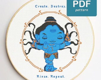Shiva Cross Stitch Indiase kruissteek Shiva Nataraja Dancing Shiva Indiase goden Hindoe Cross Stitch Geteld Cross Stitch Boho Cross Stitch