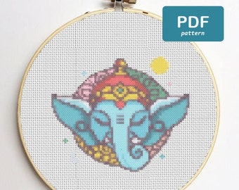 Ganesha Cross Stitch Patroon PDF Download Olifant Moderne Cross Stitch Etnisch Hindoe Design Boho Vedische Design Needlecraft Patroon Borduren