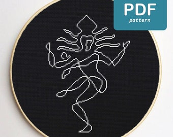 Dansende Shiva Cross Stitch patroon Shiva Nataraja Hindu Design Indian World Cross Stitch Modern borduurwerk zwart-wit patroon Boho DIY