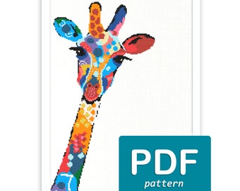 Giraffe kruissteekpatroon Grappige schattige dieren XStitch patroon Moderne kruissteek Boho kruissteek PDF Geteld kruissteekborduurwerk