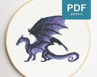 Ruimtedraak kruissteek Violette draak kruissteek Paarse draak kruissteek Fantasie kruissteek Fantastische beesten kruissteek PDF