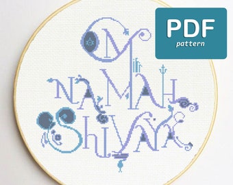 Shiva Mantra Cross Stitch Patroon PDF Instant Download Moderne Cross Stitch Mandala XStitch Patroon Woorden Patroon Hindoe Indiase Yoga Vedic