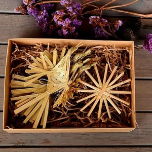Handmade Natural Straw Birds & Sun Decoration Set (6 pcs)
