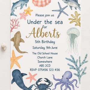 Under the Sea Birthday Invitation for Boys | Shark, Octopus & Jellyfish | Ocean Party Invite | Instant Download Editable Template