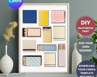 Matchbox Digital Download, Personalized Matchbook Art, Blank Matchbook Gift, Matchbook Poster Template, DIY Canva Template, Neutral Matches