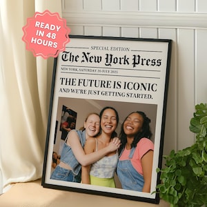 Custom Newspaper Print, Personalized Best Friends Print Poster, Girl Dorm Room Decor Retro Bestie Birthday Gift, BFF Poster, Friendship Gift