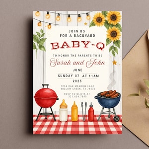 Baby Q Baby Shower Invitation, Coed BBQ Baby Shower Invite, Baby-Q Baby Shower Neutral Printable Invite Editable Canva Template