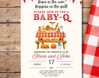 Baby-Q Baby Shower Invitation Template, BBQ Baby Shower Invitation Template, Cookout Baby-Q Baby Shower Invitation Template, Baby-Q Invite
