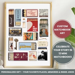 CUSTOM MATCHBOOK ART, Personalized Digital Matchbox Gift, Large Matches Print, Customized Retro Wall Poster, Unique Anniversary Gift