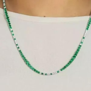 Im Labor gewachsene Smaragd-Rundschliff-Tennis-Halskette, wunderschöne 925 Sterlingsilber-Moissanit-Diamant-Halskette, Jubiläums-Halsketten-Schmuck