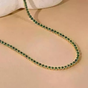 925 Sterling Silber Halskette, 4 mm Smaragd Rundschliff Tennis Halskette, herrlicher Jahrestag Halskette, Brautschmuck Geschenk für sie
