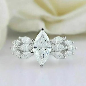 Moissanite Diamond Ring, 925 Sterling Silver Marquise Cut Gorgeous Flower Ring, Engagement Ring Gift For Her, Wedding Ring, Anniversary Ring