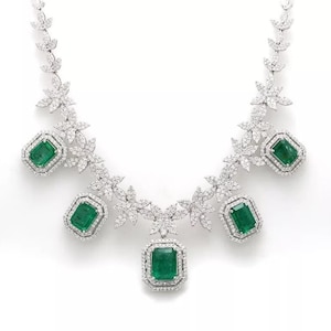 Wunderschöne Labor erstellt Smaragd Tennis Halskette, 925 Sterling Silber Moissanite Diamant Halskette, Smaragdschliff Braut Halskette Schmuck für Sie