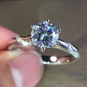 Moissanite Diamond Certified GRA 2 Carat Round Cut Ring, Gorgeous 925 Sterling Silver Ring, Anniversary Ring Engagement Jewelry Gift For Her