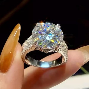 Gorgeous 4 Carat Certified GRA Moissanite Diamond Ring, 925 Sterling Silver Round Cut Ring, Anniversary Ring Engagement Jewelry Gift For Her