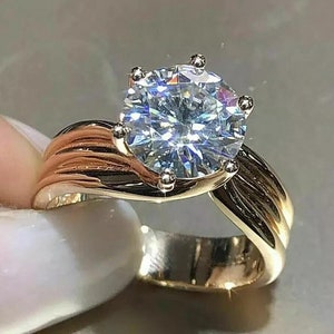Gorgeous Certified GRA Moissanite Diamond Ring, 925 Sterling Silver 2 Carat Round Cut Ring, Anniversary Ring Engagement Jewelry Gift For Her