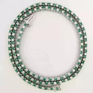 Facettierte Smaragd 4 mm Rundschnitt Tennis Halskette, 925 Sterling Silber Moissanit Diamant Halskette, Jubiläum Schmuck Geschenk für Sie