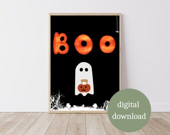 Boo Halloween | Home Decor, Halloween, Poster, Festive Decoration, Digital Print, Holiday Decor, Halloween Art