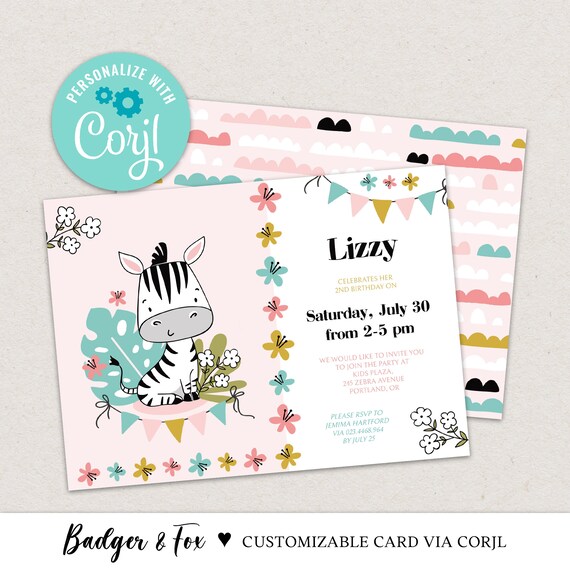 Birthday Invitation Card Template for Kids Edit Text via Etsy