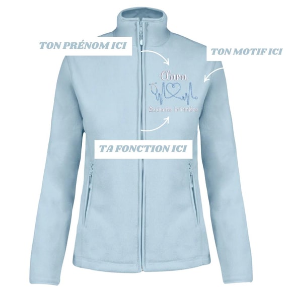 Polaire bleu personnalisée passe couloir soignant étudiante