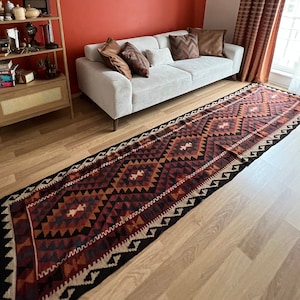2x12 Long Colorful Runner,Vintage Geometric Pattern Runner,Vintage Runner Rug,Long Runner Rug for Entryway,Wool Kilim Runner,Turkish Runner