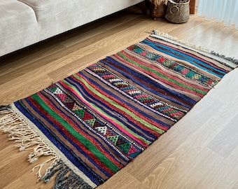 2x4 Colorful Washable Kilim Rug,Turkish Kilim Rugs,Tasseled Vintage Rugs,Colorful Decor Rugs, Country Style Rugs,Bohemian Small Kilim Carpet