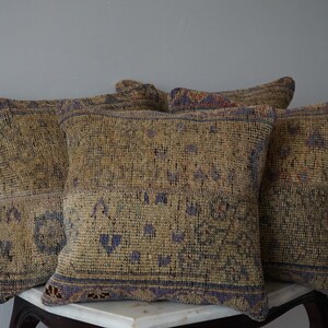 16x16 Pastel Color Flowery Pattern Vintage Pillow Case, Antique Farmhouse Kilim Pillow Cover, Handmade Bohemian Cushion, Beige purple case