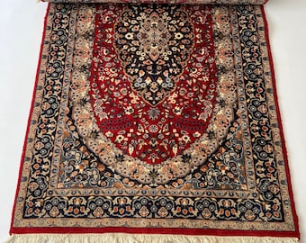 3x5 Ottaman Style Floral Patterned Red-Navy Blue Vintage Rug, Handmade Persian Wool Carpet, Dark Colored Tufted Anatolian Rug for Bedroom