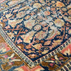 Klein vintage handgeweven Turks tapijt, 2x3 bloemmotief antiek tapijt, blauw oranje kleurgebied Kilim, handgemaakte zeldzame Anatolische wollen tapijt deurmat
