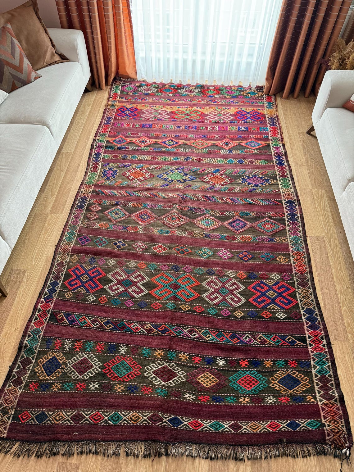 5x10 Turkish Kilim Rug, Vibrant Colors With Ram’s Horn Motif, Handmade ...