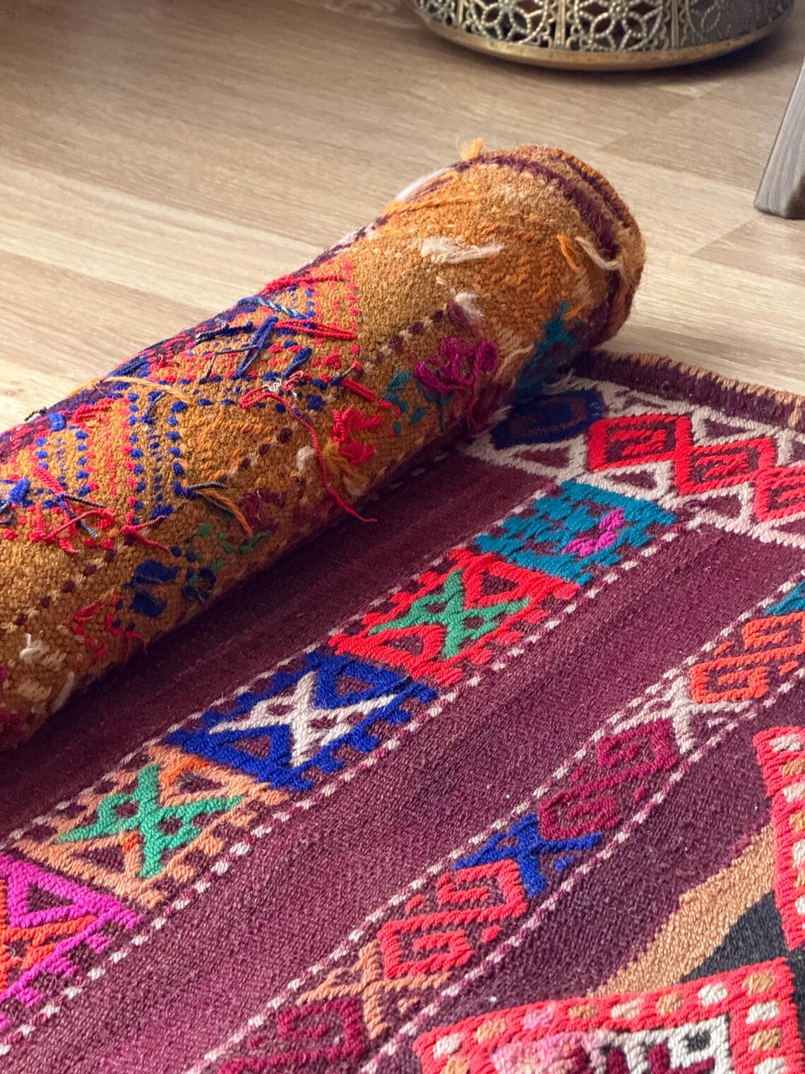 5x10 Turkish Kilim Rug, Vibrant Colors With Ram’s Horn Motif, Handmade ...