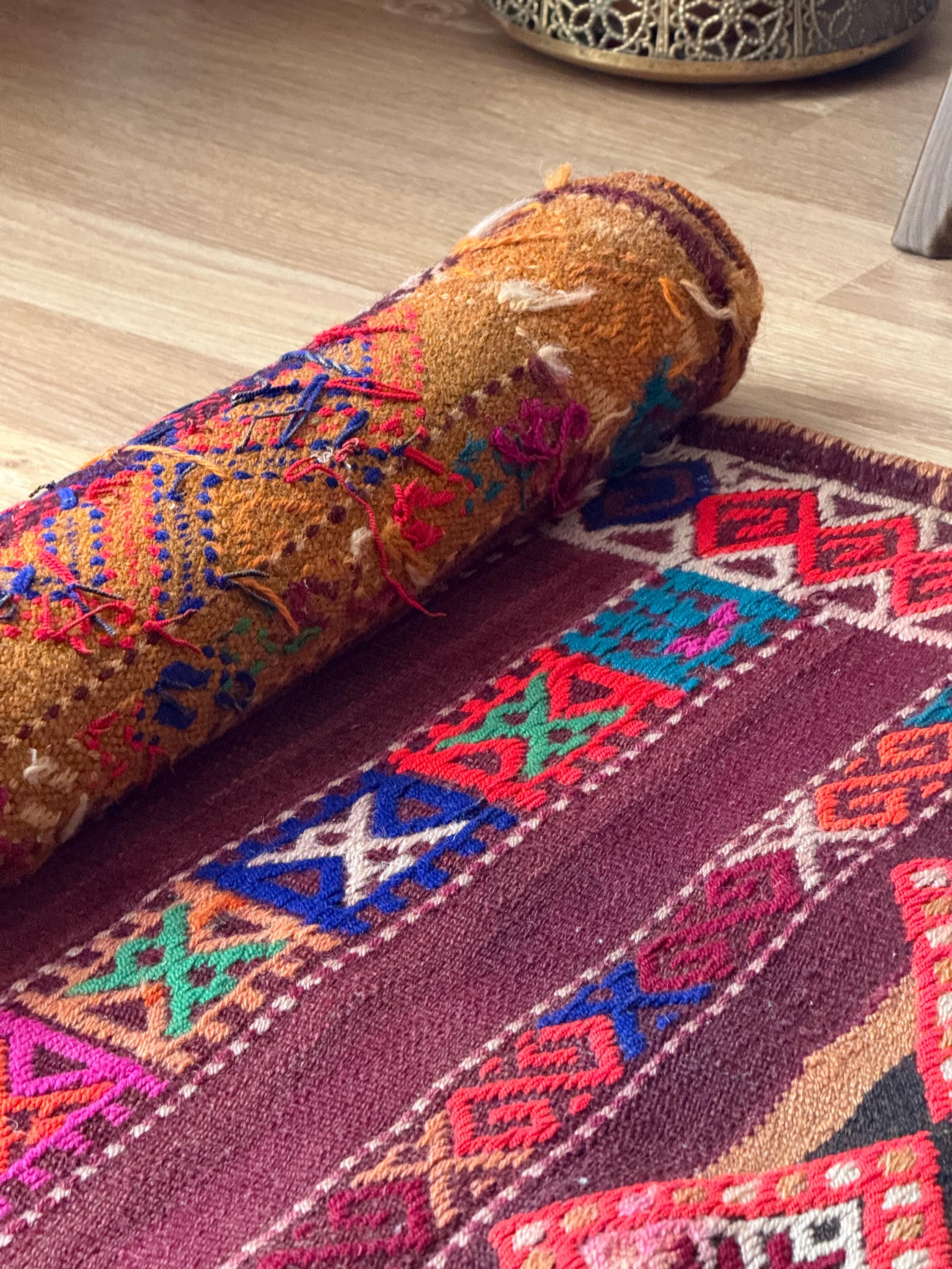Ram Fur Rug 5x10 Turkish Kilim Rug, Vibrant Colors With Ram’s Horn Motif, Handmade ...