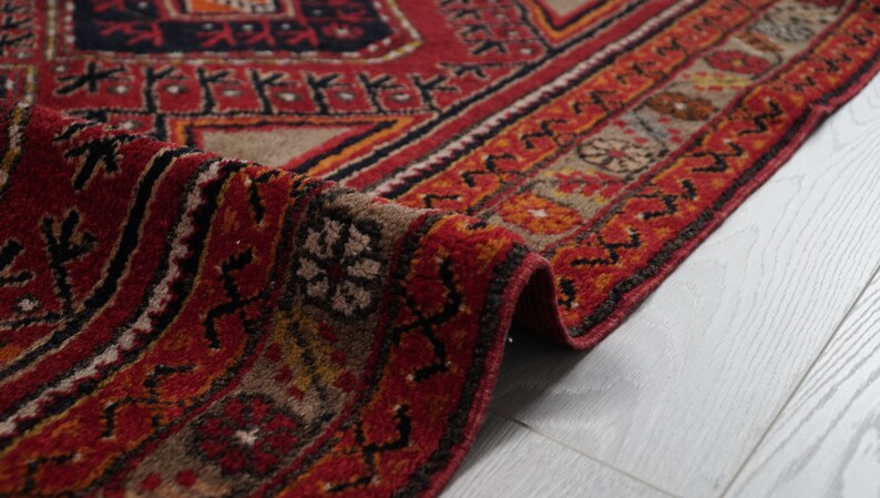 3x6 Red Vintage Rug, Handmade Wool Anatolian Rug, Turkish Area Rug, Antique Carpet for Living Room zdjęcie 7