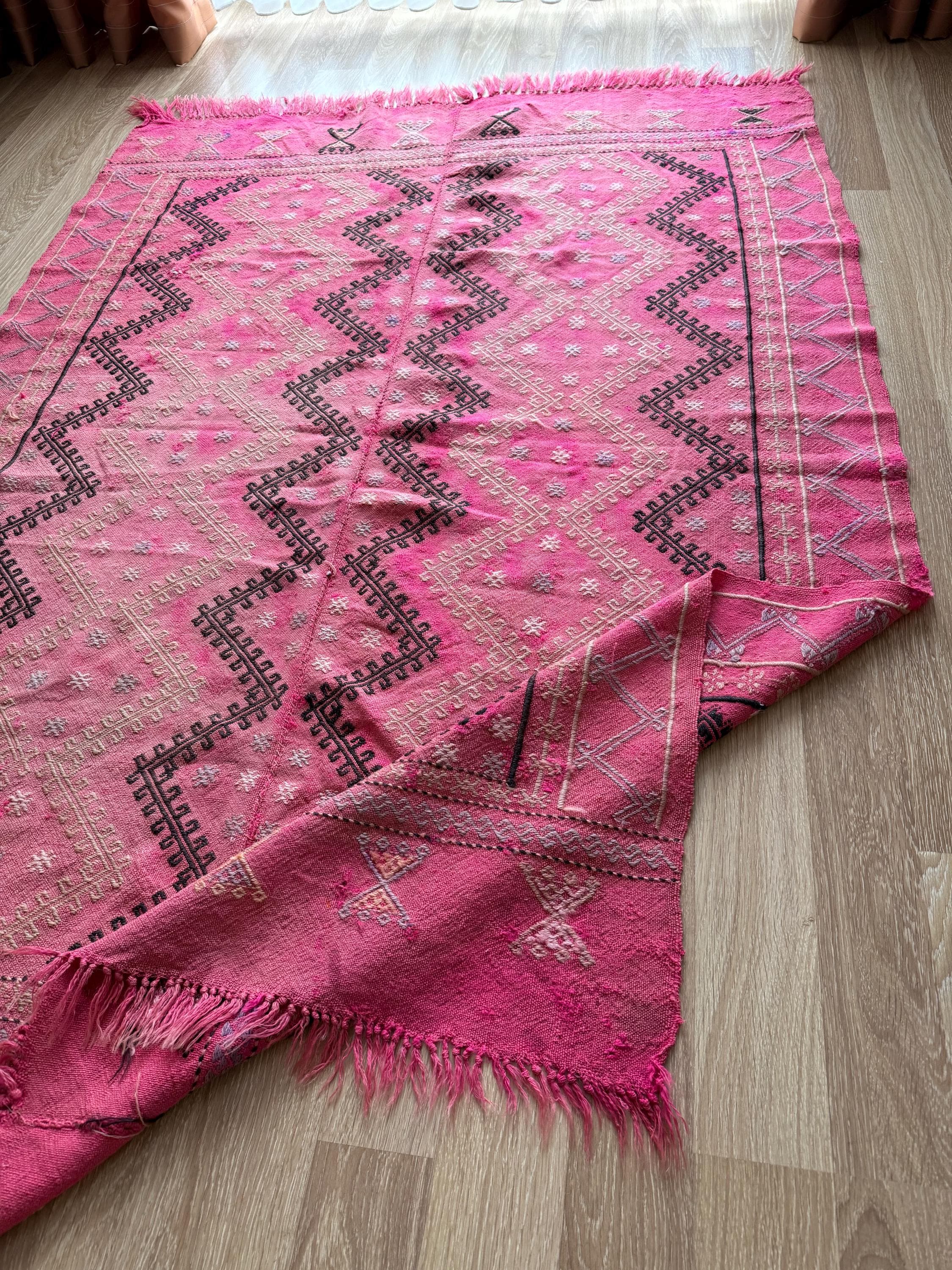 Pink Turkish Rug Pattern 4x6 Handmade Pink Turkish Kilim Rug, Vintage Anatolian Wool Carpet ...