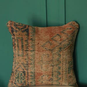 16x16 Vintage Kilim Pillow Cover – Handwoven Turkish Cushion, Boho Decor Throw, Unique Pastel Color Pillow Case, Rustic Farmhouse Home Decor