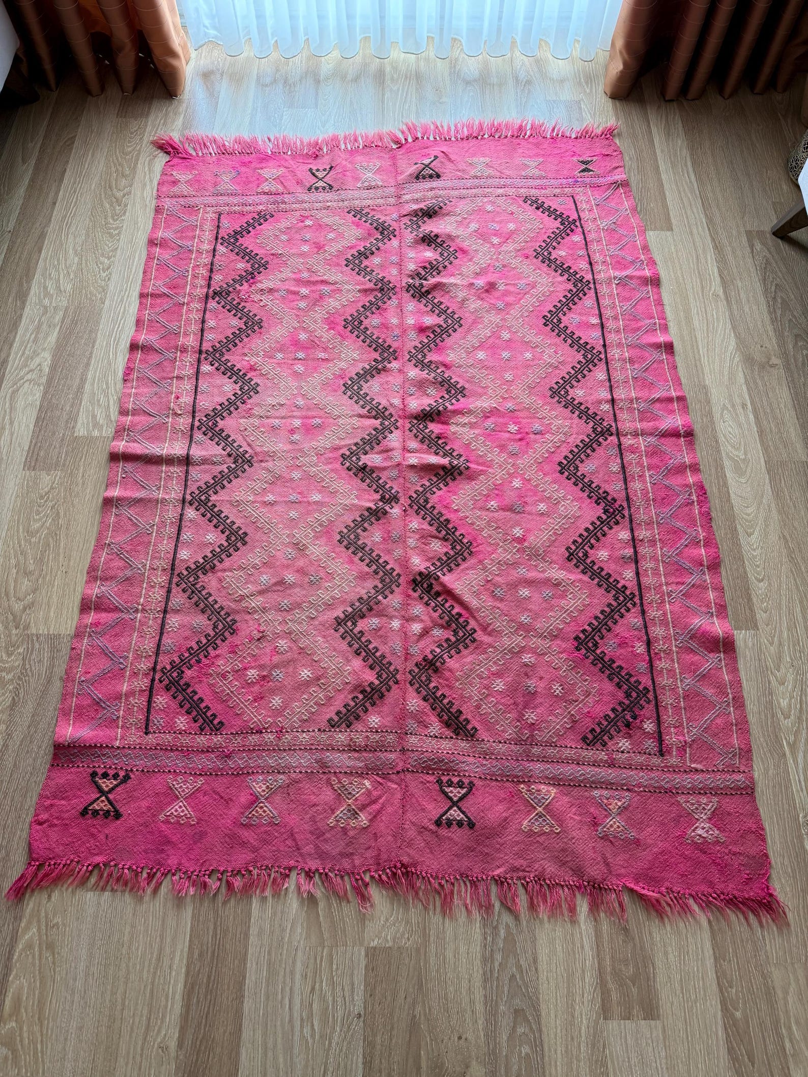 Pink Turkish Rug Pattern 4x6 Handmade Pink Turkish Kilim Rug, Vintage Anatolian Wool Carpet ...