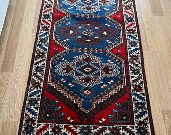 2x5 Vintage Blue Carpet,oriental Handmade Carpet,vivid Decorative