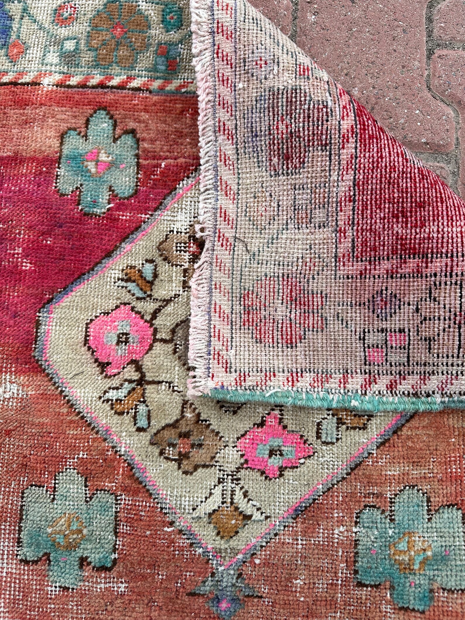 Floral Pattern Small Antique Rug, 2x2 Turkish Handwoven Kilim,red Color ...