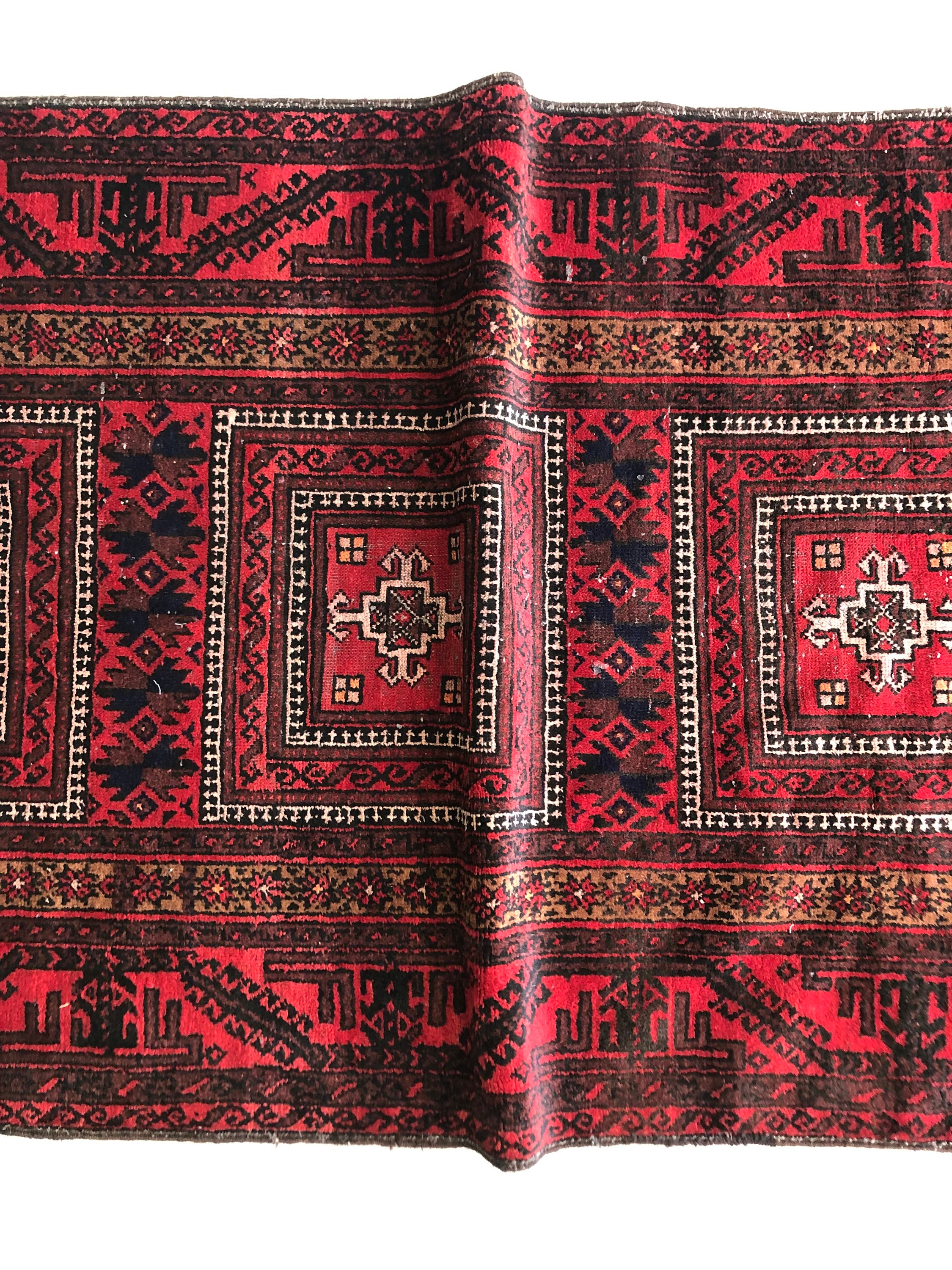 7x3 Red Turkish Rugs,geometric Pattern Rug,bohemian Decor Carpets,black ...