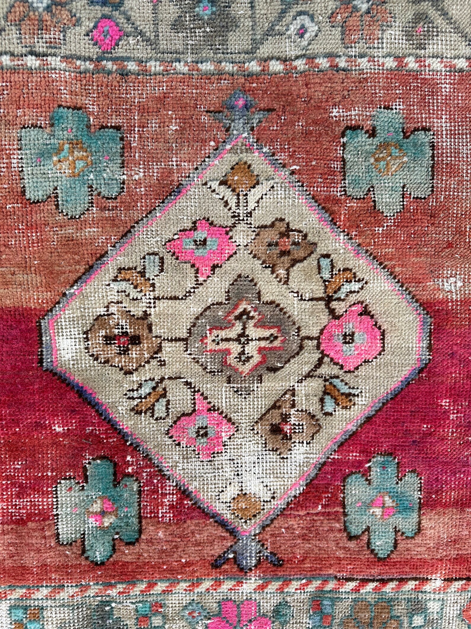 Floral Pattern Small Antique Rug, 2x2 Turkish Handwoven Kilim,red Color ...