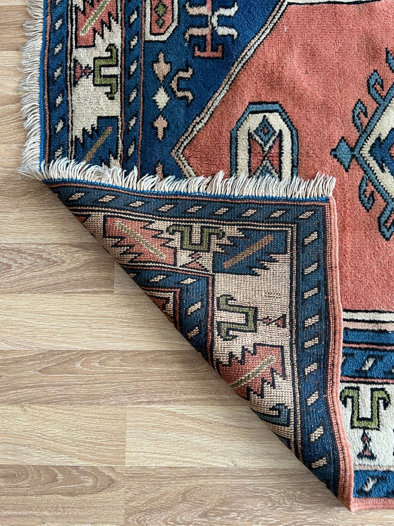 Large Oriental Pattern Vintage Kilim Rug 4x5, Turkish Handwoven Antique ...
