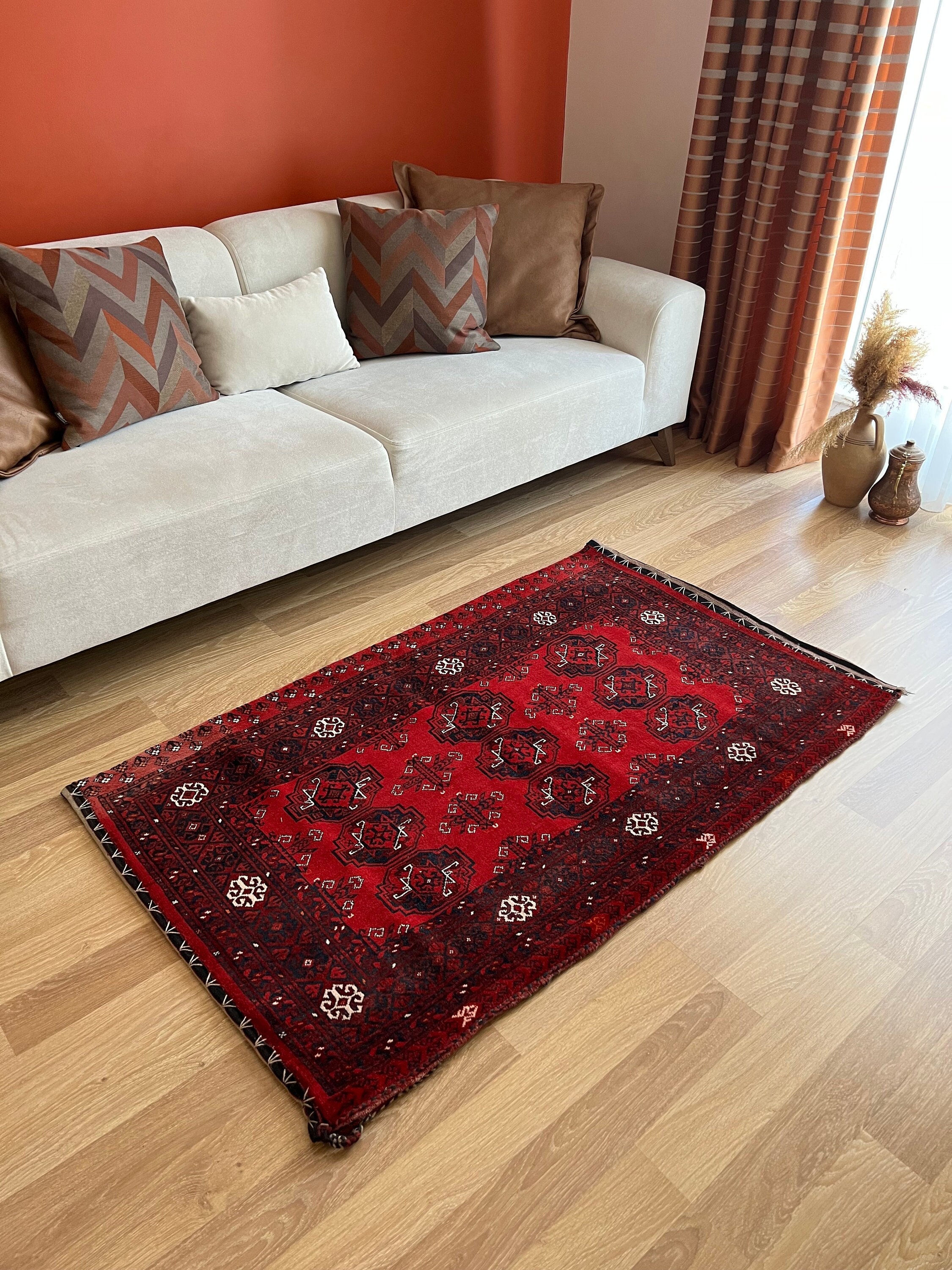 3x4 Persian Style Rare Vintage Rug,vivid Red Oriental Rugs,turkish ...