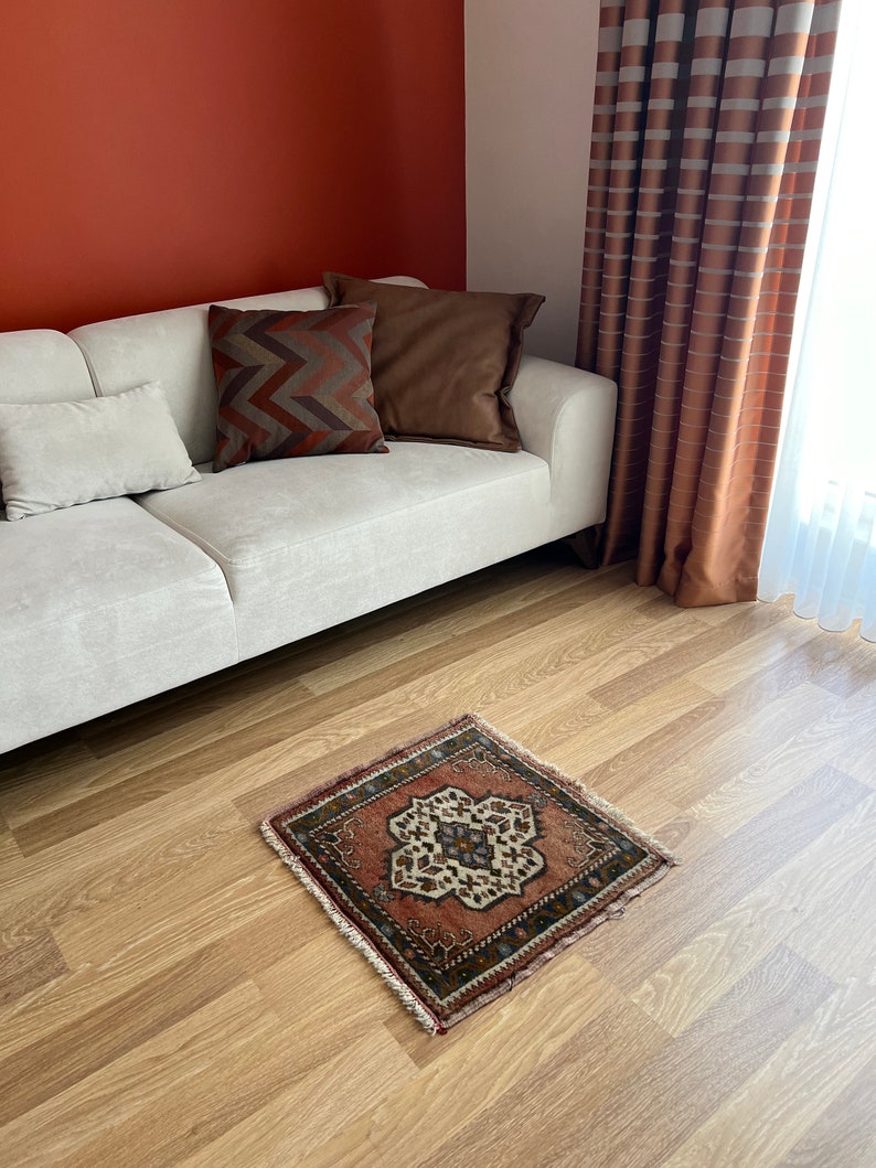 1x1 Turkish Vintage Small Rug, 1x1 Handwoven Wool Rug, Small Area Rug ...