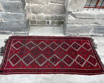 5x11 Oversize Vivid Color Turkish Rug, Red Geometric Pattern Rug, Vintage Handmade Rug, Great Oushak Rug, Antique Kilim, Hallway Runner Rug