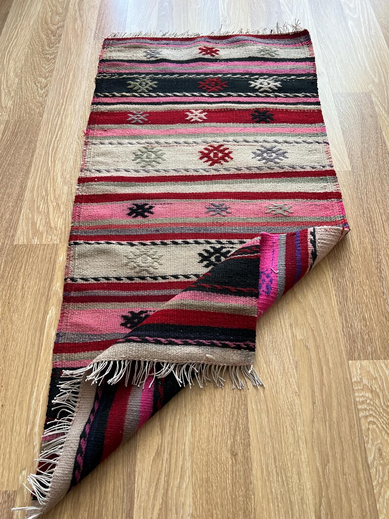 2x4 Pink Pitrak Pattern Vintage Kilim Runner, Handmade Soft Pink ...