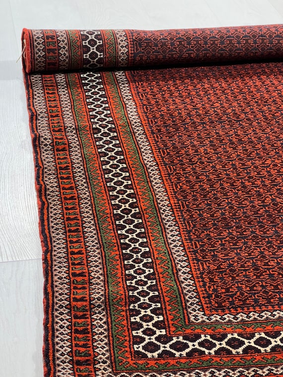 トルコ　ヴィンテージラグ　オレンジ　フローラル トルコ製ヴィンテージラグ オレンジ フラワー トルコ産 1990年代