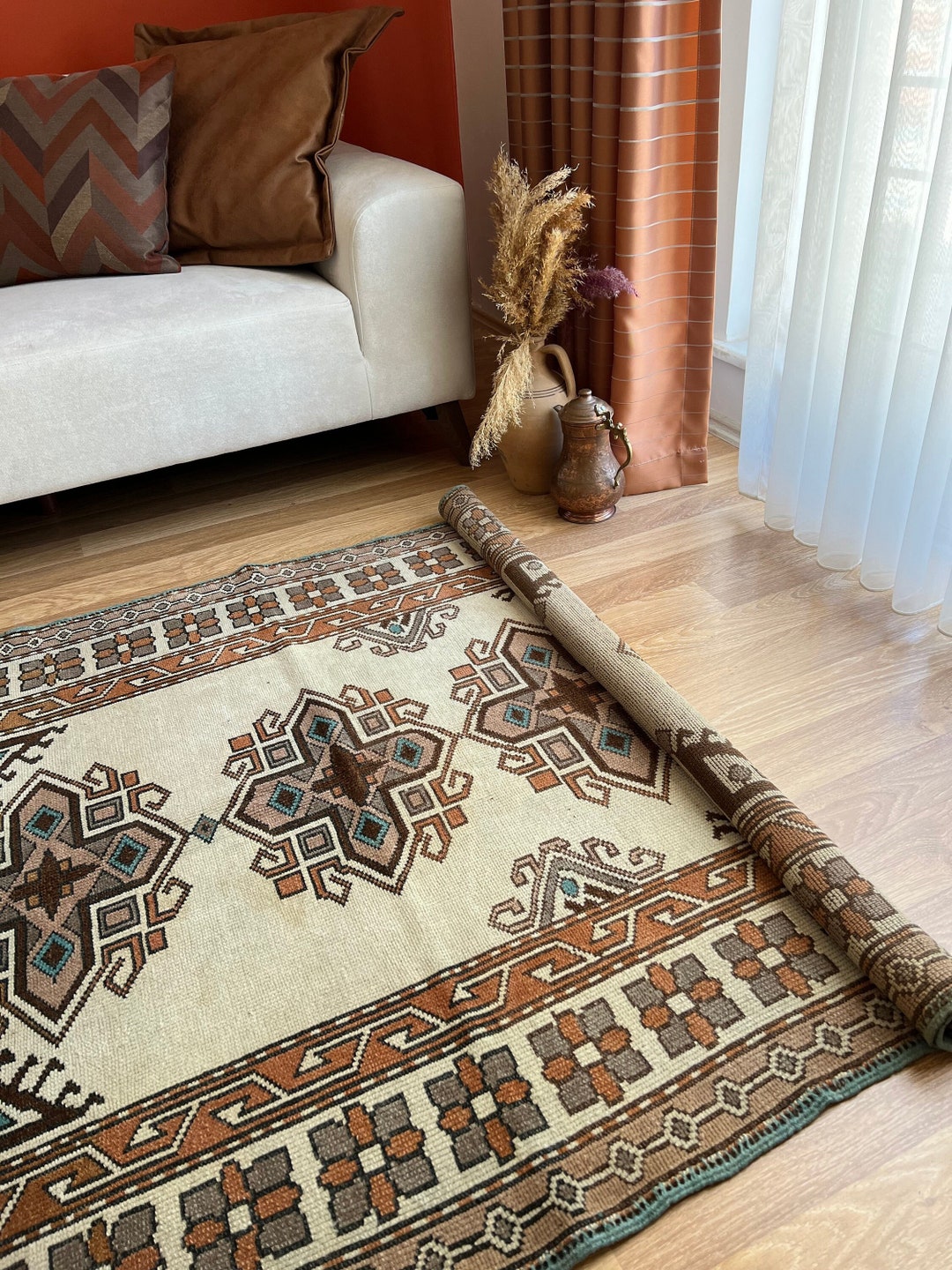 4x5 Floral Autumn Colors Vintage Area Rug, Oriental Turkish Wool Rug ...