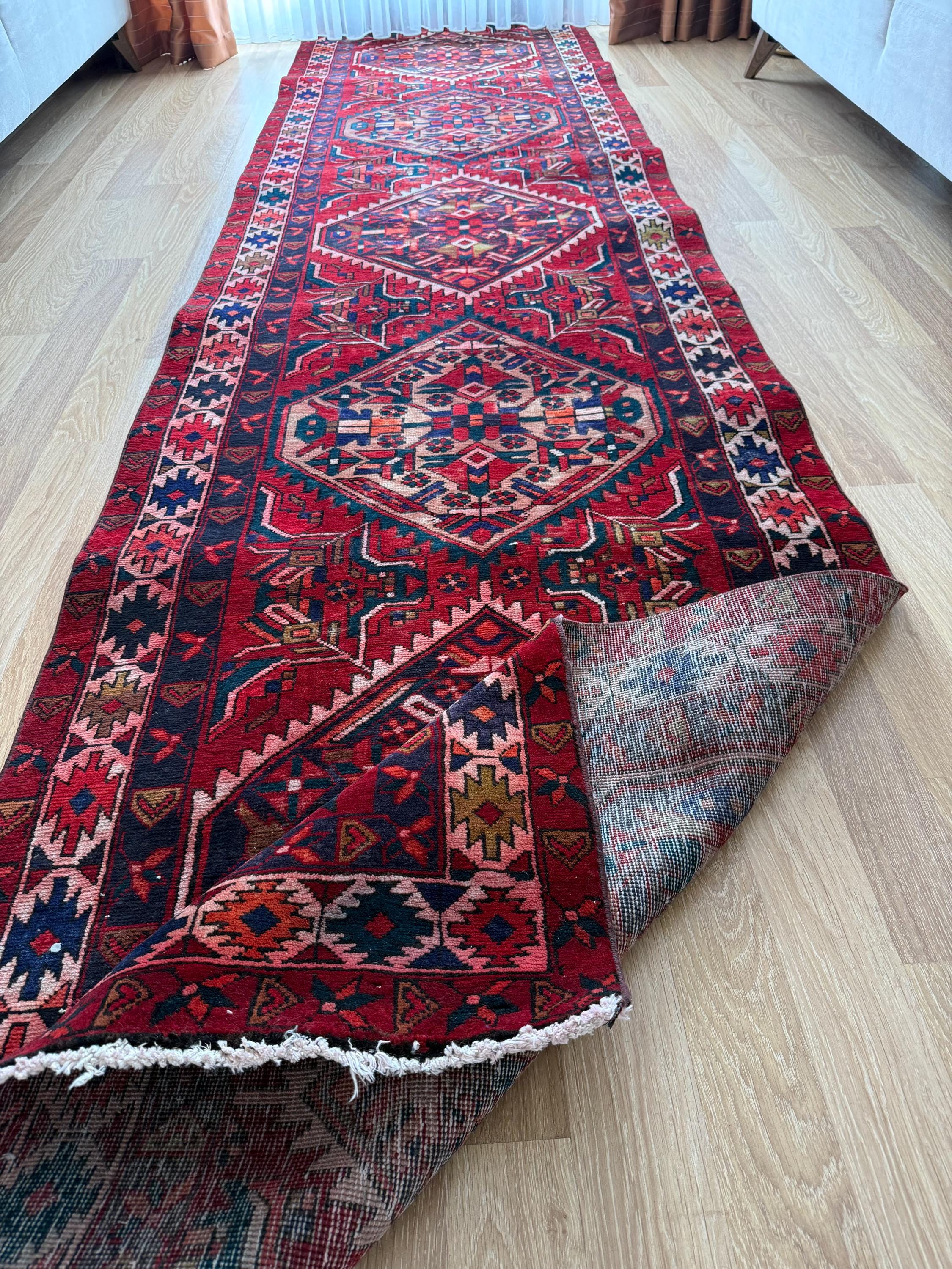 3x14 Long Runner Rug for Hallway • Turkish Vintage Runner in Red and ...